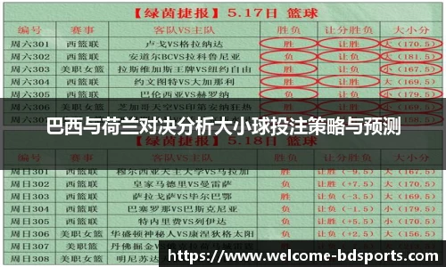 巴西与荷兰对决分析大小球投注策略与预测